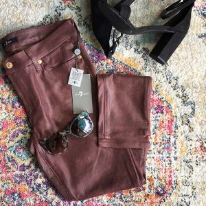 7 For All Mankind Burgundy Coated Skinny Jeans